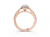 Rose gold Radiant Cut Halo Diamond Engagement Ring with Pave Band and Four-Prong Setting_44