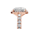 Rose gold Radiant Cut Halo Diamond Engagement Ring with Pave Band and Four-Prong Setting_46