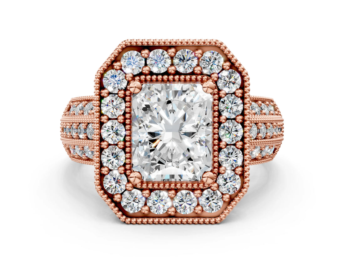 Rose gold Radiant Cut Halo Diamond Engagement Ring with Pave Split Shank and Four-Prong Setting_3