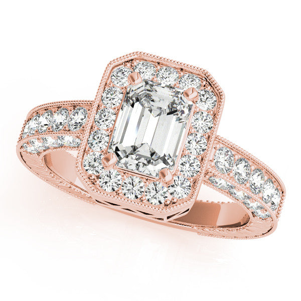 Rose gold Radiant Cut Halo Diamond Pave Band Ring with Four-Prong Setting 1