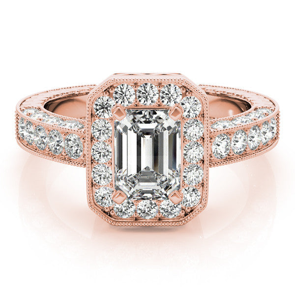 Rose gold Radiant Cut Halo Diamond Pave Band Ring with Four-Prong Setting 2