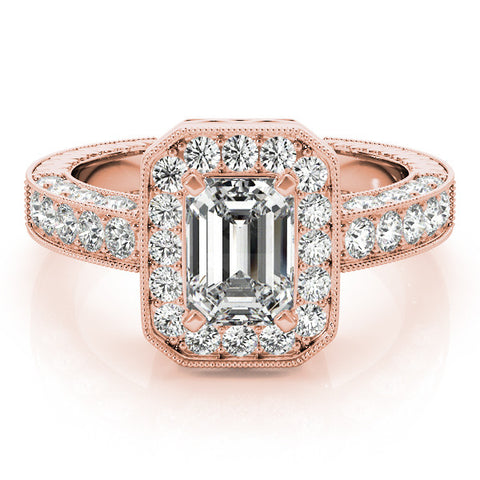 Rose gold Radiant Cut Halo Diamond Pave Band Ring with Four-Prong Setting 2