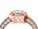 Rose gold Radiant Cut Halo Diamond Pave Band Ring with Four-Prong Setting_65
