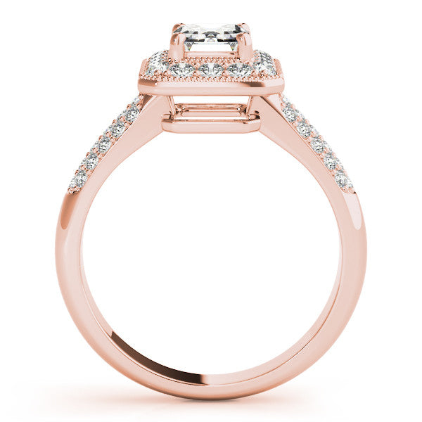 Rose gold Radiant Cut Halo Diamond Pave Band with Four-Prong Setting