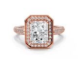 Rose gold Radiant Cut Halo Diamond Pave Band with Four-Prong Setting_53