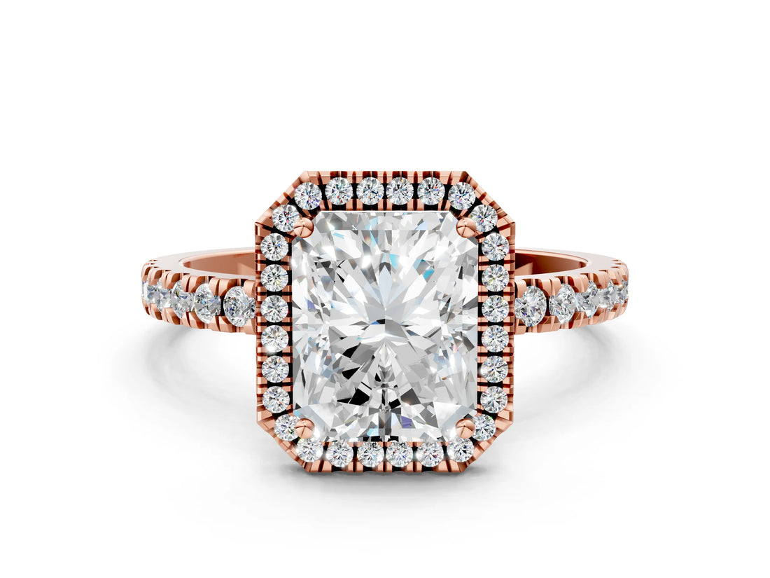 Rose gold Radiant Cut Halo Diamond Pave Band with Prong Setting_3