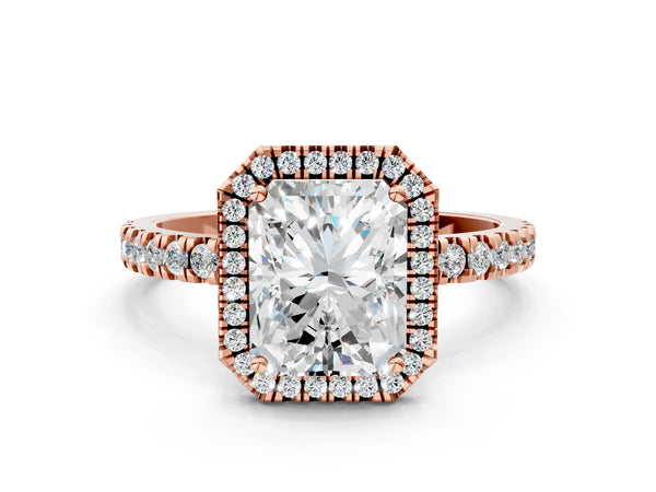 Rose gold Radiant Cut Halo Diamond Pave Band with Prong Setting