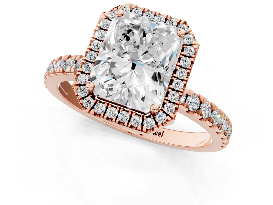 Rose gold Radiant Cut Halo Diamond Pave Band with Prong Setting