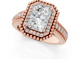 Rose gold Radiant Cut Halo Diamond Ring with Beaded Split Shank and Four-Prong Setting_10
