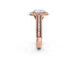 Rose gold Radiant Cut Halo Diamond Ring with Beaded Split Shank and Four-Prong Setting_11
