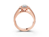 Rose gold Radiant Cut Halo Diamond Ring with Beaded Split Shank and Four-Prong Setting_12