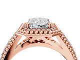 Rose gold Radiant Cut Halo Diamond Ring with Beaded Split Shank and Four-Prong Setting_13
