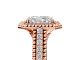 Rose gold Radiant Cut Halo Diamond Ring with Beaded Split Shank and Four-Prong Setting_14