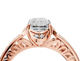 Rose gold Radiant Cut Halo Diamond Ring with Channel Set Band and Four-Prong Setting_36