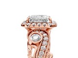 Rose gold Radiant Cut Halo Diamond Ring with Milgrain and Bezel Accents on a Split Shank Band_20