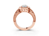 Rose gold Radiant Cut Halo Diamond Ring with Pavé Band and Four-Prong Setting_68