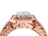 Rose gold Radiant Cut Halo Diamond Ring with Pavé Band and Four-Prong Setting_69