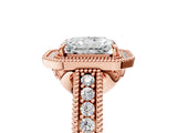 Rose gold Radiant Cut Halo Diamond Ring with Pavé Band and Four-Prong Setting_70