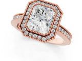 Rose gold Radiant Cut Halo Diamond Ring with Pavé Band and Milgrain Prong Setting_47