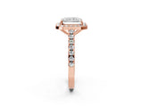 Rose gold Radiant Cut Halo Diamond Ring with Pavé Band and Three-Prong Setting_5