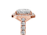 Rose gold Radiant Cut Halo Diamond Ring with Pavé Band and Three-Prong Setting_8