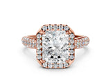 Rose gold Radiant Cut Halo Diamond Ring with Pavé Band_15