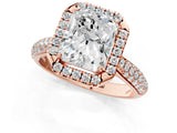 Rose gold Radiant Cut Halo Diamond Ring with Pavé Band_16