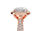 Rose gold Radiant Cut Halo Diamond Ring with Pavé Band_20