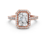 Rose gold Radiant Cut Halo Diamond Ring with Pave Band and Four-Prong Setting_20