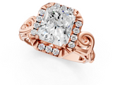 Rose gold Radiant Cut Halo Diamond Ring with Scrollwork Band and Four-Prong Setting_64