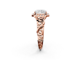 Rose gold Radiant Cut Halo Diamond Ring with Scrollwork Band and Four-Prong Setting_65