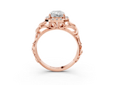 Rose gold Radiant Cut Halo Diamond Ring with Scrollwork Band and Four-Prong Setting_66