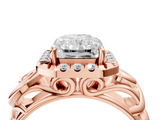 Rose gold Radiant Cut Halo Diamond Ring with Scrollwork Band and Four-Prong Setting_67