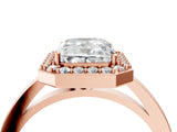 Rose gold Radiant Cut Halo Diamond Ring with Solitaire Band and Prong Setting_7