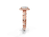 Rose gold Radiant Cut Halo Diamond Solitaire with Filigree Band and Four-Prong Setting_4