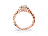 Rose gold Radiant Cut Halo Diamond Solitaire with Filigree Band and Four-Prong Setting_6