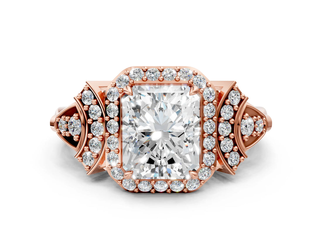 Rose gold Radiant Cut Halo Diamond Split Shank Engagement Ring with Four-Prong Setting_9