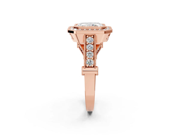 Rose Gold Radiant Cut Vintage Bezel Halo Engagement Ring Setting