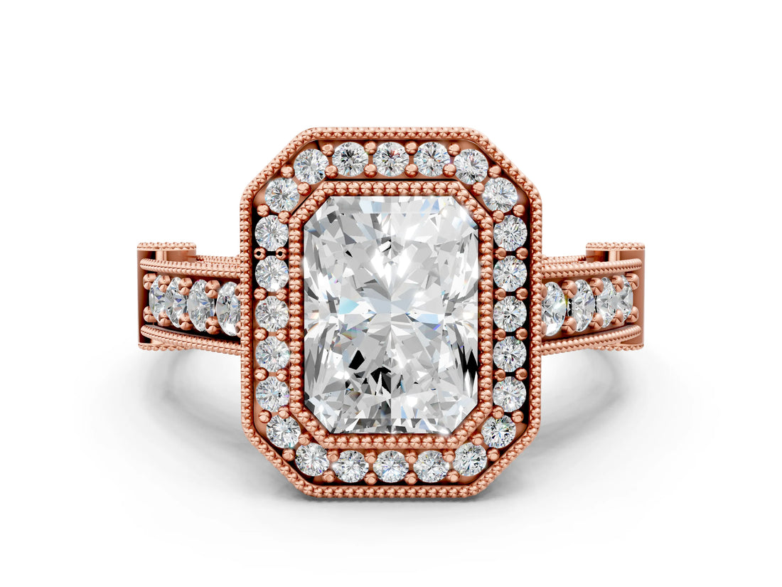 Rose gold Radiant Cut Halo Diamond Split Shank Pave Ring_9