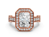 Rose gold Radiant Cut Halo Diamond Split Shank Pave Ring_9