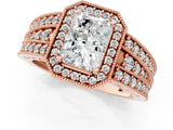 Rose gold Radiant Cut Halo Diamond Split Shank Ring with Prong Setting_16