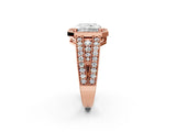 Rose gold Radiant Cut Halo Diamond Split Shank Ring with Prong Setting_17