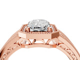 Rose gold Radiant Cut Halo Diamond Split Shank Ring with Prong Setting_19