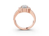 Rose gold Radiant Cut Halo Diamond Split Shank Ring with Scalloped Prong Setting_10