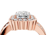 Rose gold Radiant Cut Halo Diamond Split Shank Ring with Scalloped Prong Setting_11