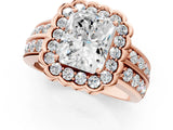 Rose gold Radiant Cut Halo Diamond Split Shank Ring with Scalloped Prong Setting_8