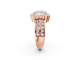 Rose gold Radiant Cut Halo Diamond Split Shank Ring with Scalloped Prong Setting_9