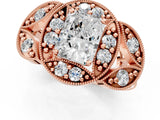 Rose gold Radiant Cut Halo Milgrain Diamond Engagement Ring with Leaf Band and Four-Prong Setting_4