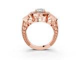 Rose gold Radiant Cut Halo Milgrain Diamond Engagement Ring with Leaf Band and Four-Prong Setting_6