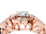 Rose gold Radiant Cut Halo Milgrain Diamond Engagement Ring with Leaf Band and Four-Prong Setting_7